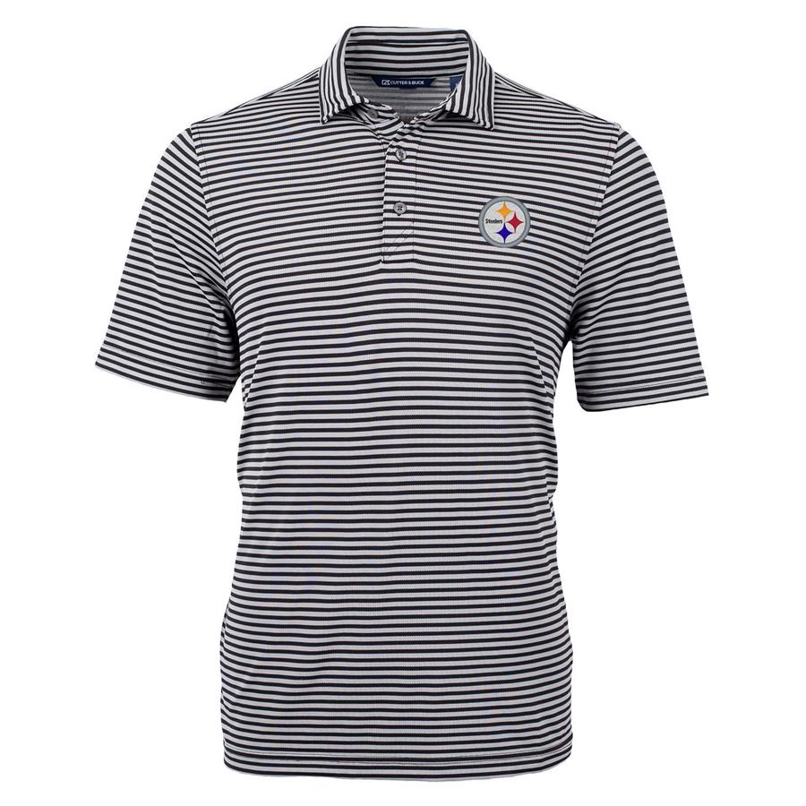 Pittsburgh Steelers Cutter & Buck Virtue Eco Pique Stripe Recycled Polo - Black