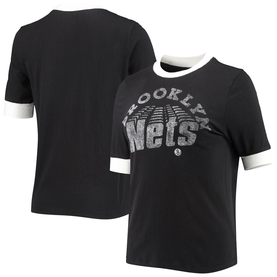 Brooklyn Nets Junk Food Women's Slim Ringer T-Shirt - Black