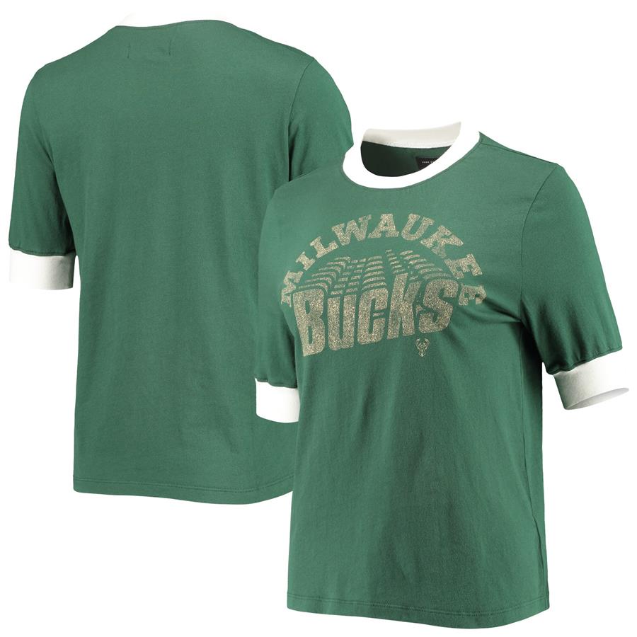 Milwaukee Bucks Junk Food Women's Slim Ringer T-Shirt - Hunter Green