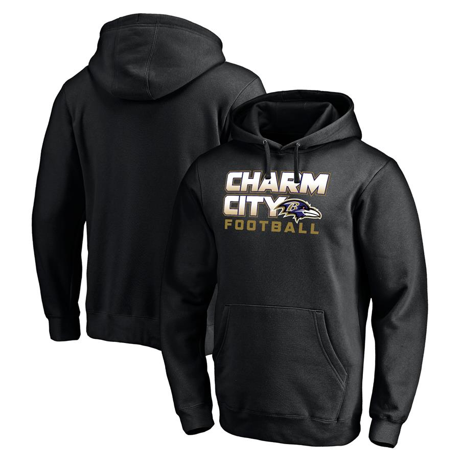 Baltimore Ravens Fanatics Branded Hometown Collection Charm City Football Pullover Hoodie - Black