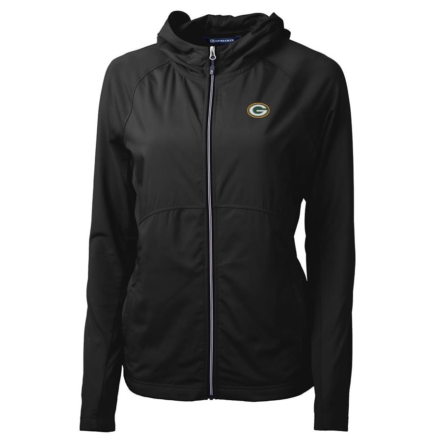 Green Bay Packers Cutter & Buck Women's Adapt Eco Knit Full-Zip Hoodie - Black