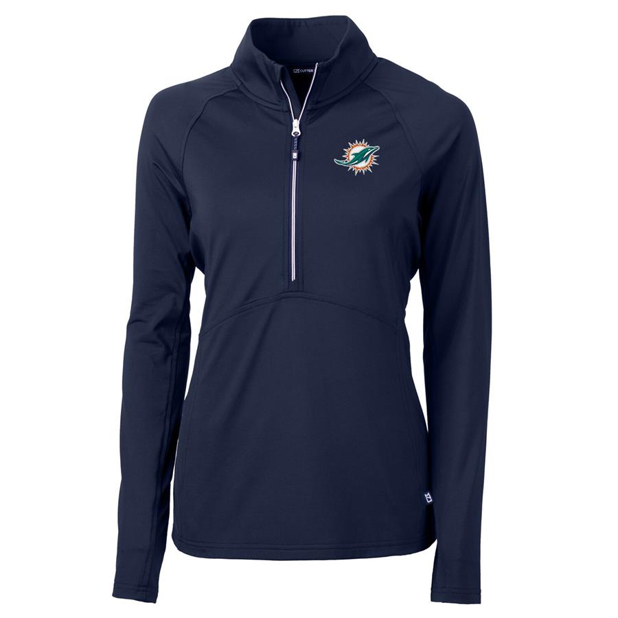 Miami Dolphins Cutter & Buck Women's Adapt Eco Knit Half-Zip Pullover Jacket - Navy