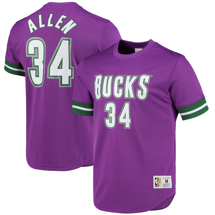 Ray Allen Milwaukee Bucks Mitchell & Ness 2000 Mesh Name & Number T-Shirt - Purple