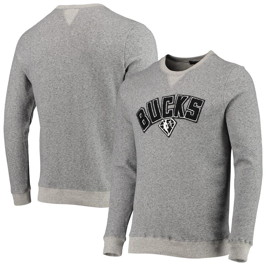 Milwaukee Bucks Junk Food Marled French Terry Pullover Sweatshirt - Heathered Gray