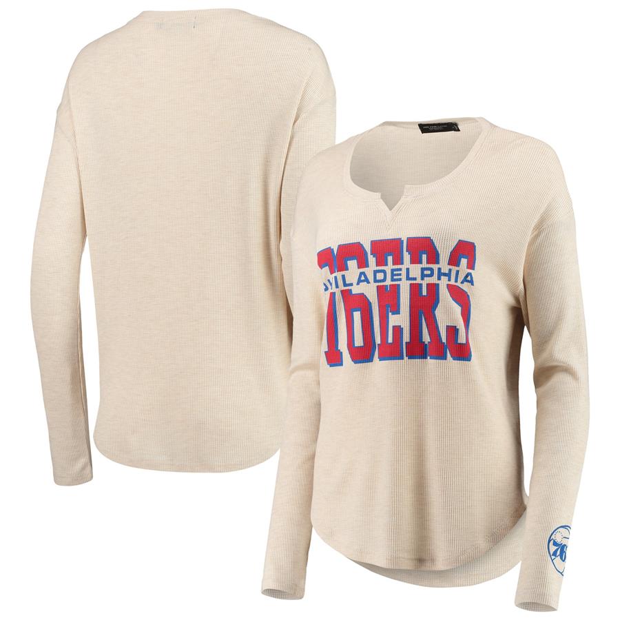 Philadelphia 76ers Junk Food Women's Sunday Thermal Tri-Blend Long Sleeve T-Shirt - Oatmeal