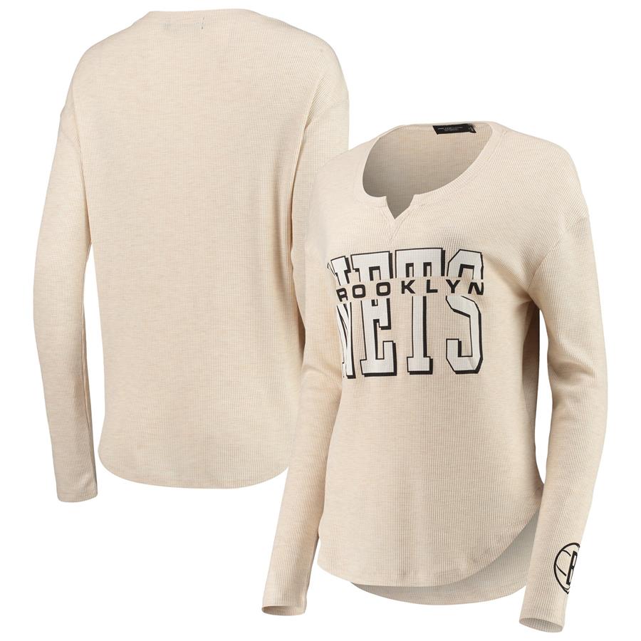 Brooklyn Nets Junk Food Women's Sunday Thermal Tri-Blend Long Sleeve T-Shirt - Oatmeal