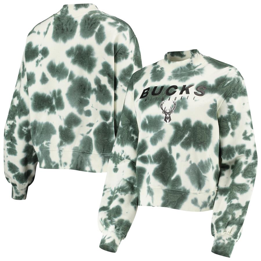 Milwaukee Bucks Junk Food Women's Tie-Dye Pullover Sweatshirt - Hunter Green