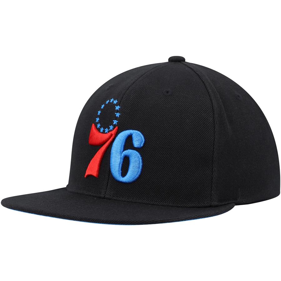 Philadelphia 76ers Mitchell & Ness Highlighter Team Pop Snapback Hat - Black