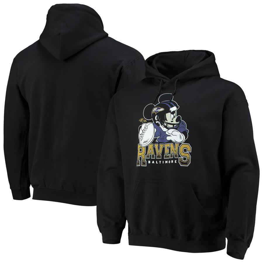 Baltimore Ravens Junk Food Disney Mickey Quarterback Pullover Hoodie - Black