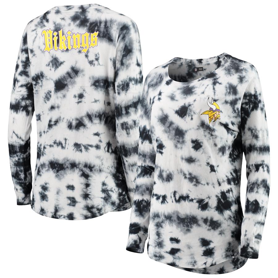 Minnesota Vikings New Era Women's Tie-Dye Long Sleeve T-Shirt - Black