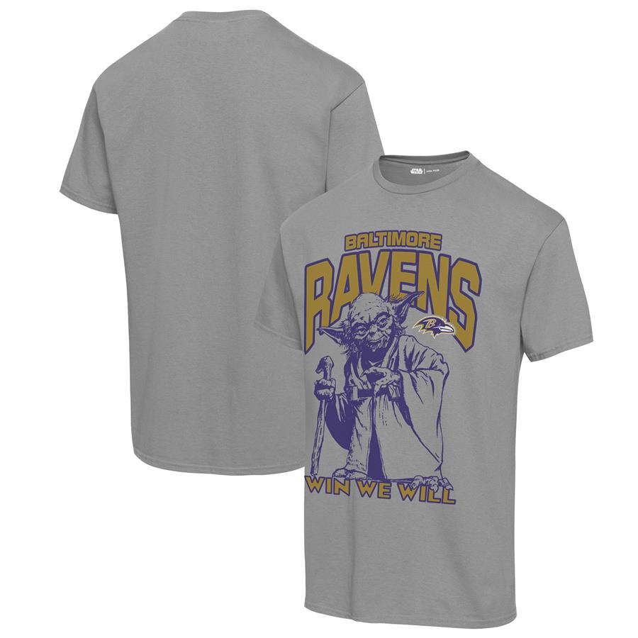 Baltimore Ravens Junk Food Disney Star Wars Yoda Win We Will T-Shirt - Graphite