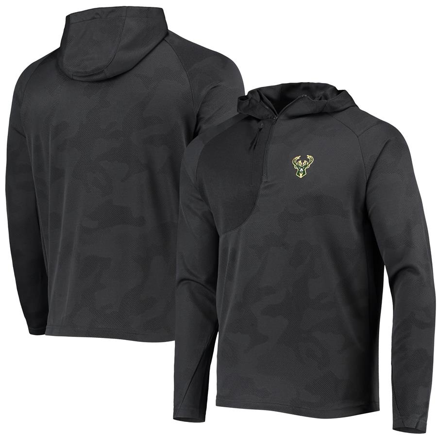 Milwaukee Bucks Levelwear Fuze Jacquard Camo Raglan Quarter-Zip Hoodie - Black