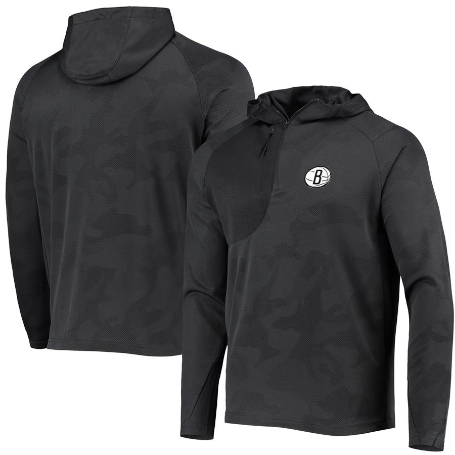 Brooklyn Nets Levelwear Fuze Jacquard Camo Raglan Quarter-Zip Hoodie - Black