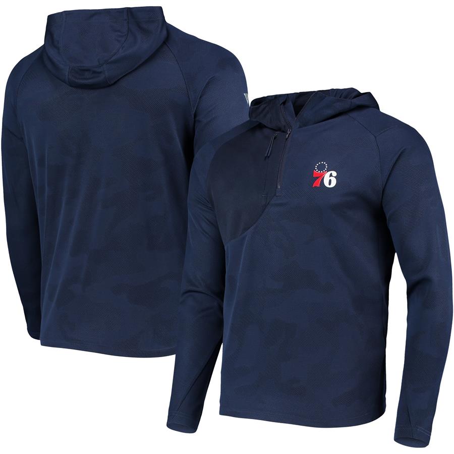 Philadelphia 76ers Levelwear Fuze Jacquard Camo Raglan Quarter-Zip Hoodie - Navy