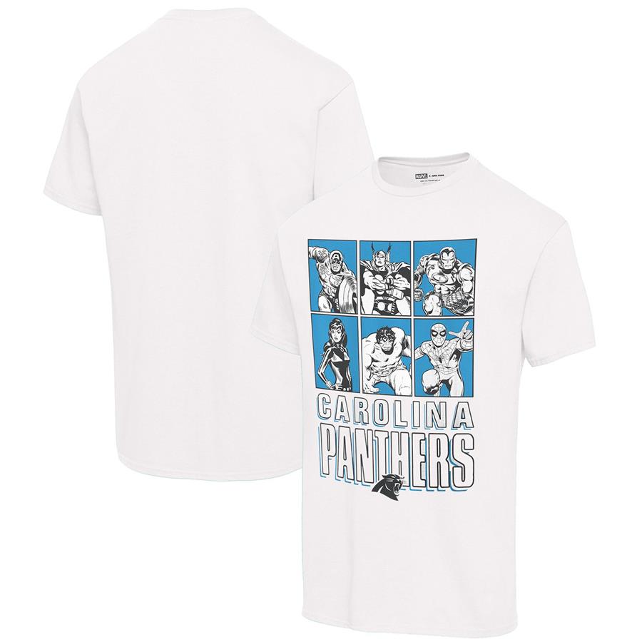 Carolina Panthers Junk Food Disney Marvel Avengers Line-Up T-Shirt - White