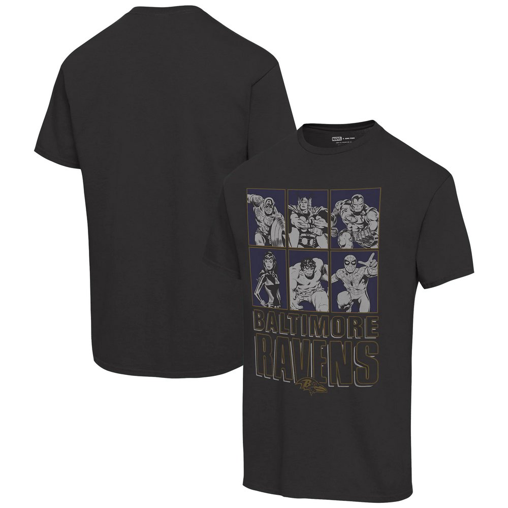Baltimore Ravens Junk Food Disney Marvel Avengers Line-Up T-Shirt - Black