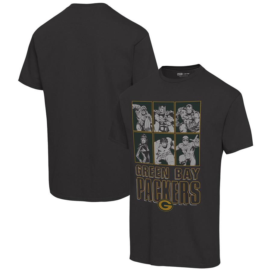 Green Bay Packers Junk Food Disney Marvel Avengers Line-Up T-Shirt - Black