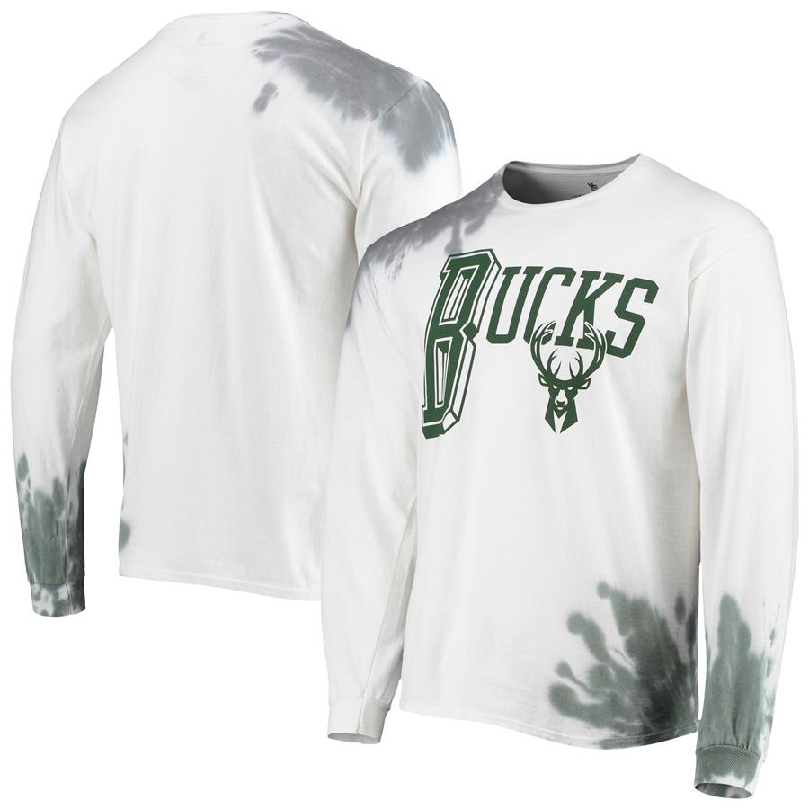 Milwaukee Bucks Junk Food Tie-Dye Long Sleeve T-Shirt - White