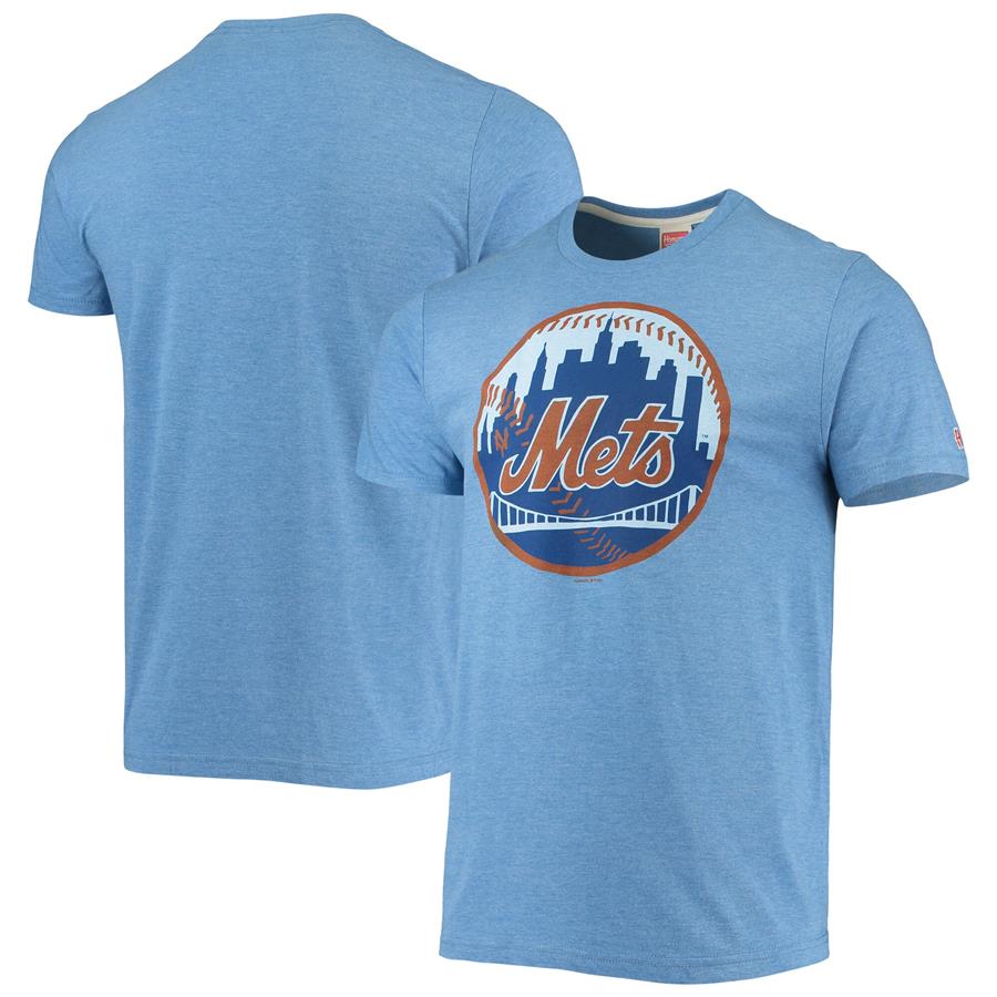 New York Mets Homage Hand-Drawn Logo Tri-Blend T-Shirt - Heather Royal