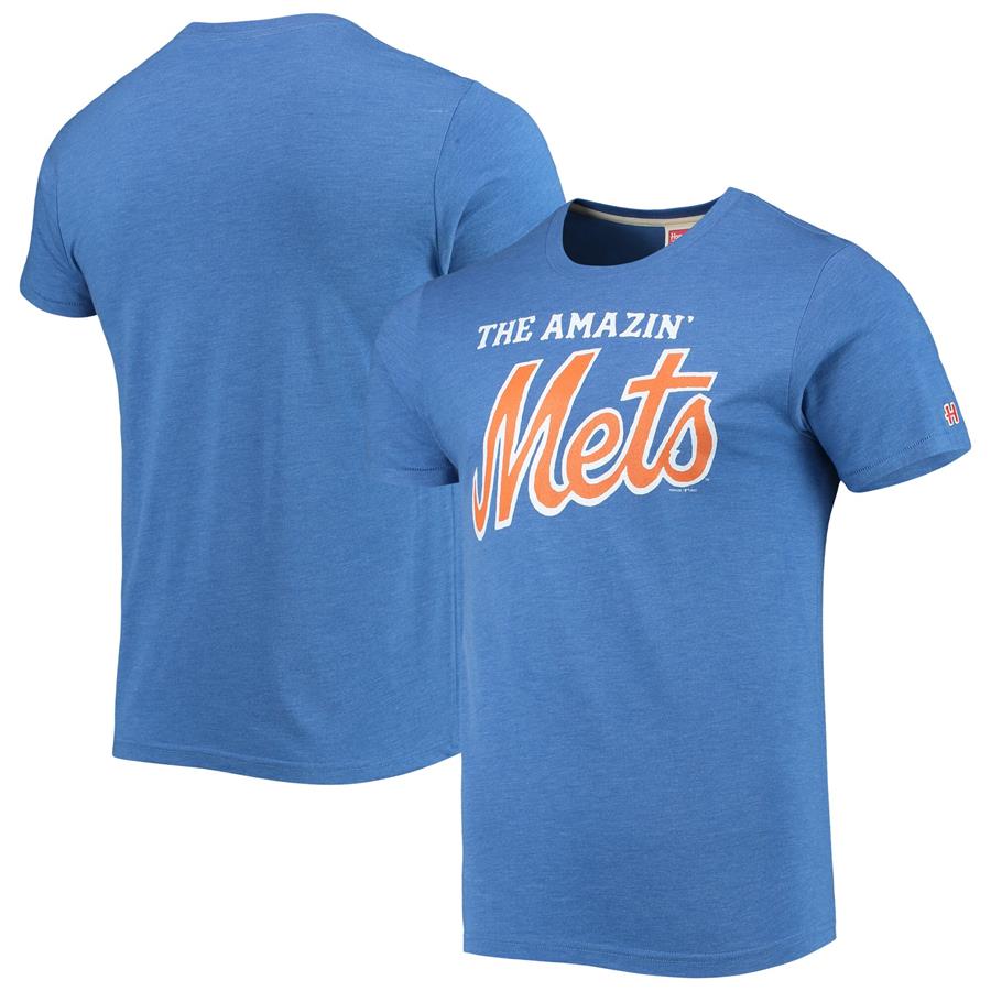 New York Mets Homage Hyper Local Tri-Blend T-Shirt - Heathered Royal