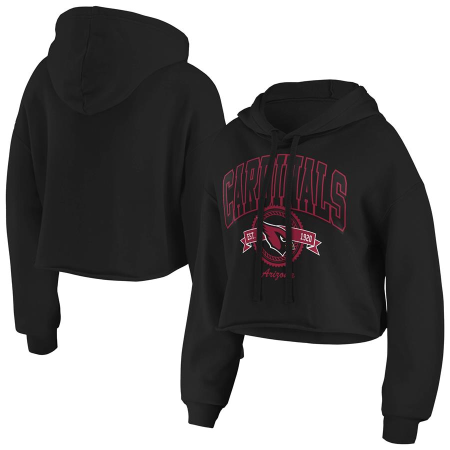 Arizona Cardinals WEAR by Erin Andrews Women's Fleece Cropped Pullover Hoodie - Black
