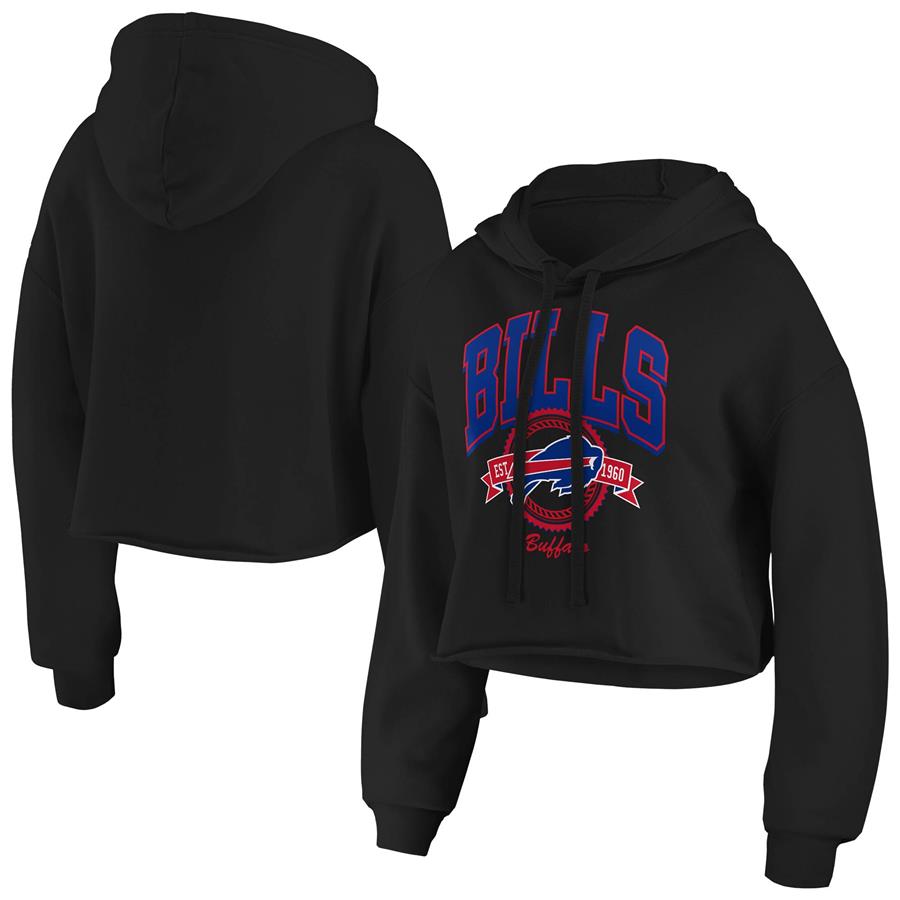 Buffalo Bills WEAR by Erin Andrews Women's Fleece Cropped Pullover Hoodie - Black