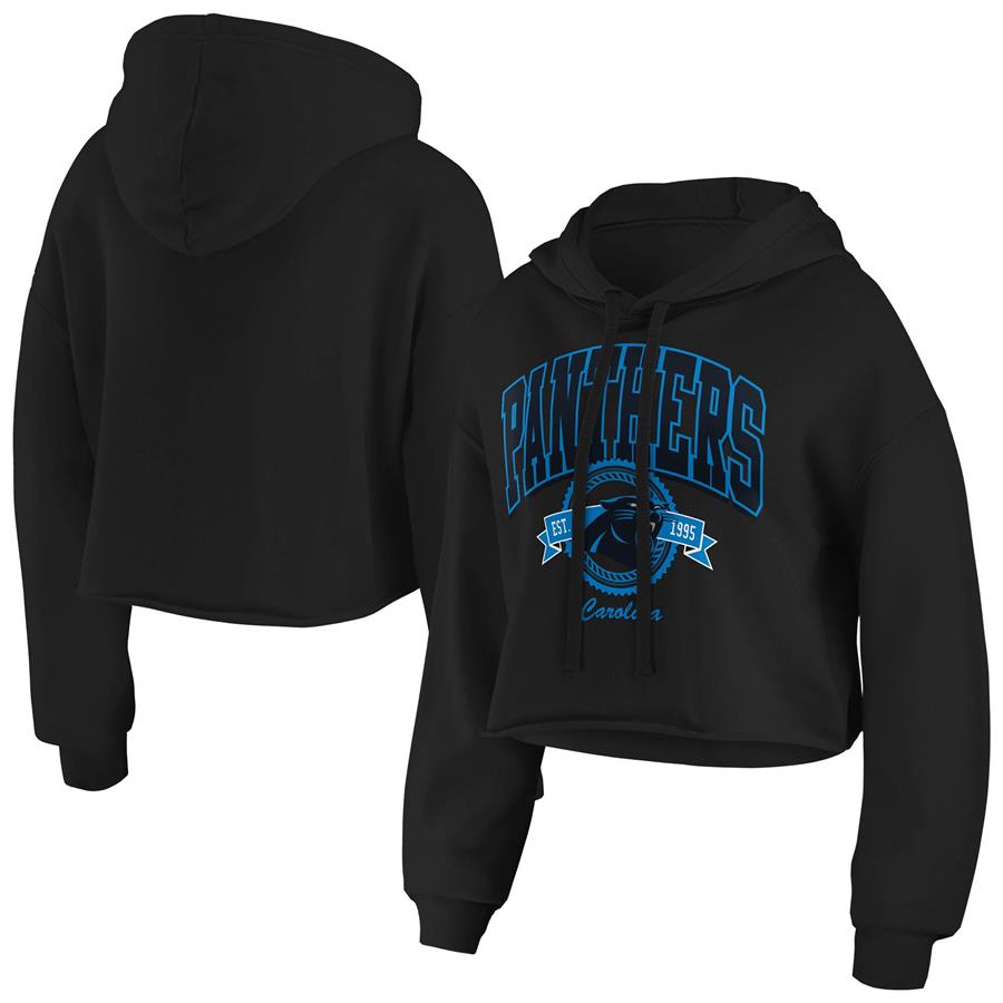 Carolina Panthers WEAR by Erin Andrews Women's Fleece Cropped Pullover Hoodie - Black