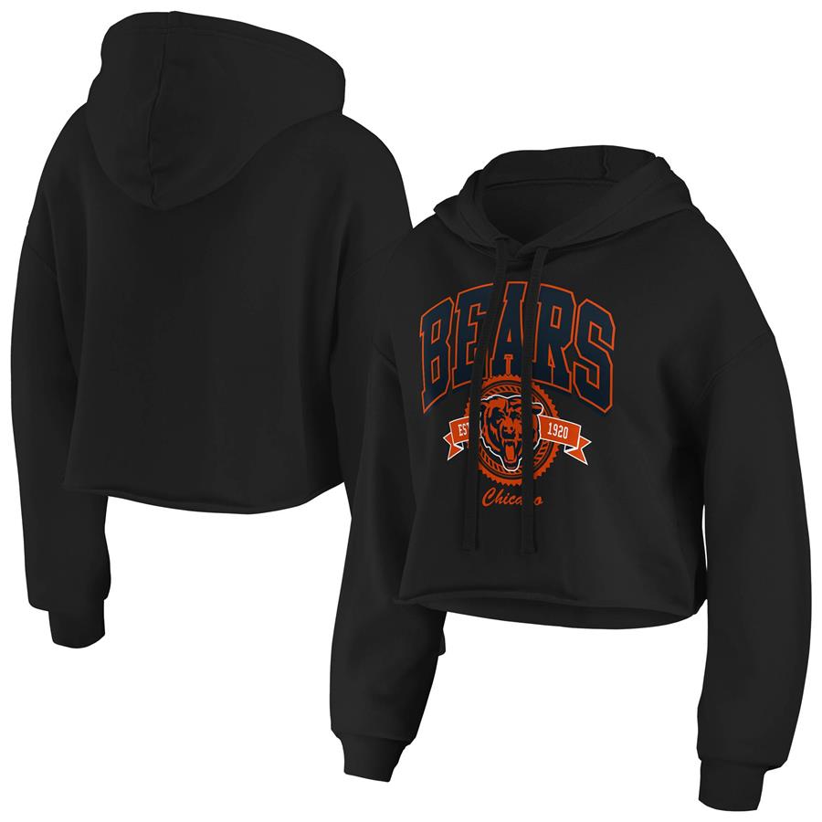 Chicago Bears WEAR by Erin Andrews Women's Fleece Cropped Pullover Hoodie - Black