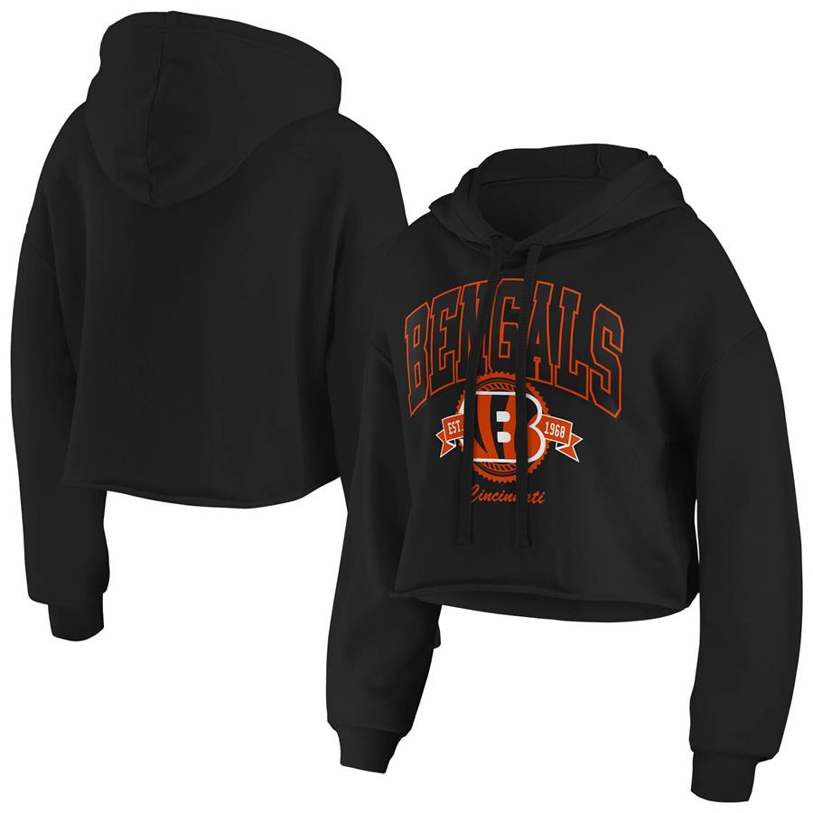 Cincinnati Bengals WEAR by Erin Andrews Women's Fleece Cropped Pullover Hoodie - Black