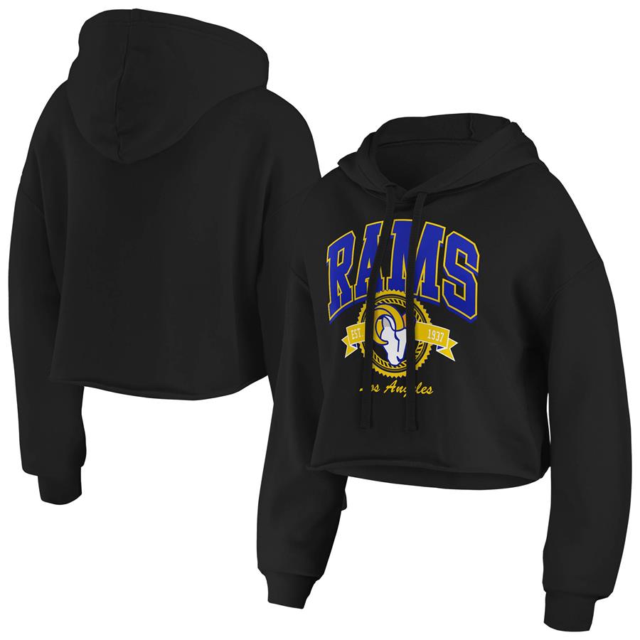 Los Angeles Rams WEAR by Erin Andrews Women's Fleece Cropped Pullover Hoodie - Black