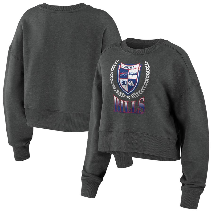 Buffalo Bills WEAR by Erin Andrews Women's Fleece Cropped Pullover Sweatshirt - Charcoal