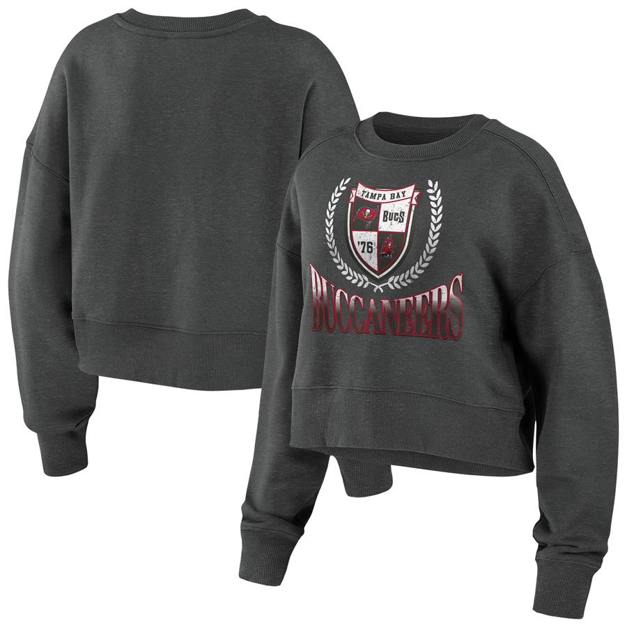 Tampa Bay Buccaneers WEAR by Erin Andrews Women's Fleece Cropped Pullover Sweatshirt - Charcoal