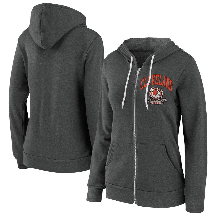 Cleveland Browns WEAR by Erin Andrews Women's Fleece Full-Zip Hoodie - Charcoal