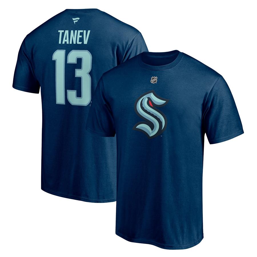 Brandon Tanev Seattle Kraken Fanatics Branded Authentic Stack Name & Number T-Shirt - Deep Sea Blue