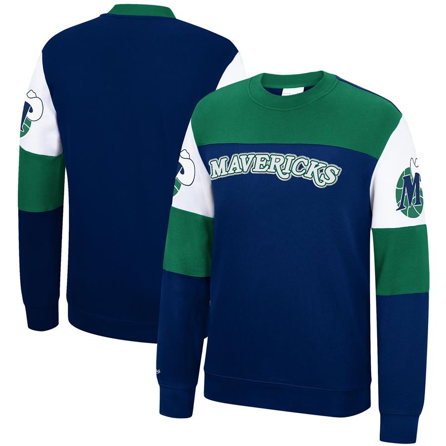 Dallas Mavericks Mitchell & Ness Perfect Season Fleece Pullover Sweatshirt - Navy