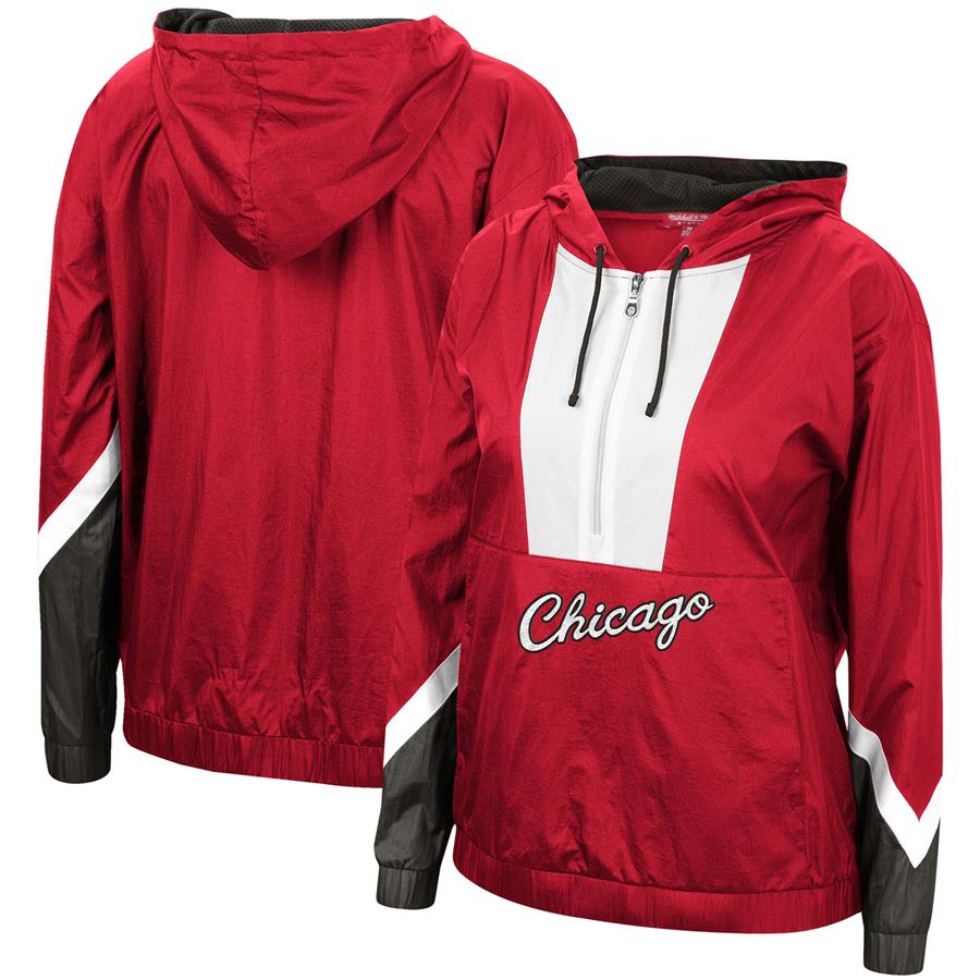 Chicago Bulls Mitchell & Ness Women's Half-Zip Windbreaker 2.0 Hoodie - Red