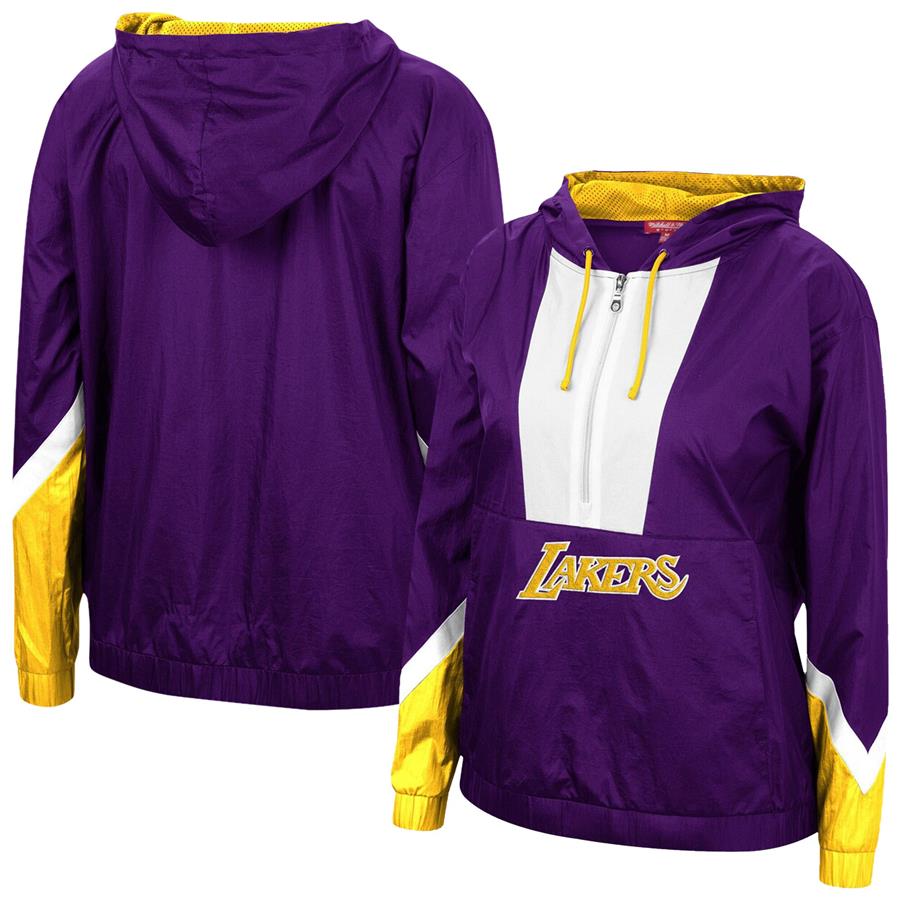 Los Angeles Lakers Mitchell & Ness Women's Half-Zip Windbreaker 2.0 Hoodie - Purple