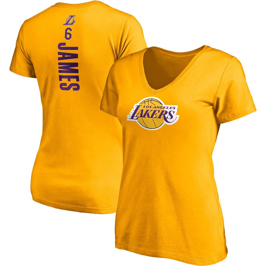 LeBron James Los Angeles Lakers Fanatics Branded Women's Logo Playmaker Name & Number V-Neck T-Shirt - Gold