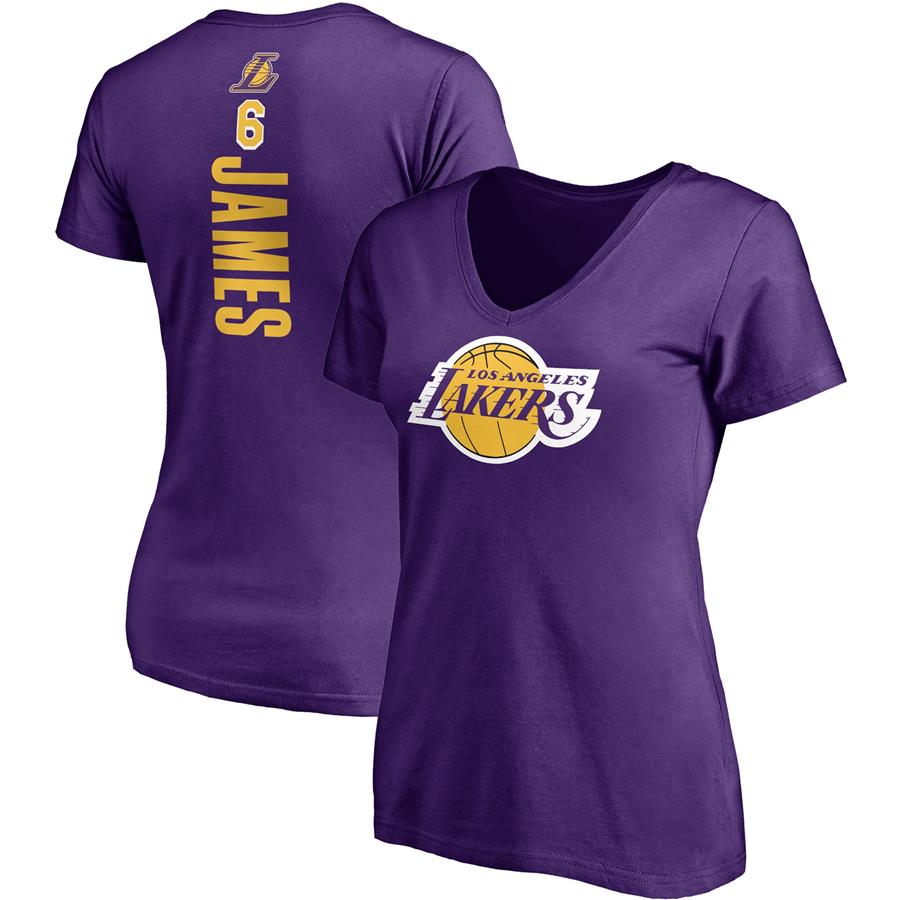 LeBron James Los Angeles Lakers Fanatics Branded Women's Logo Playmaker Name & Number V-Neck T-Shirt - Purple