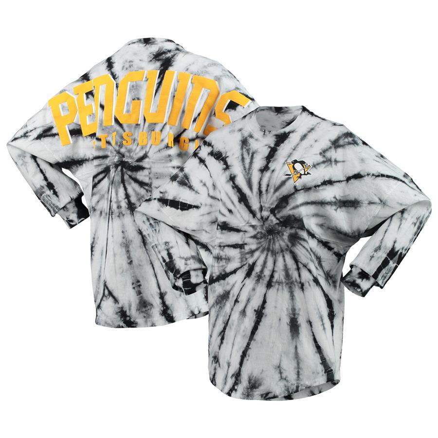 Pittsburgh Penguins Women's Spiral Tie-Dye Long Sleeve T-Shirt - Black