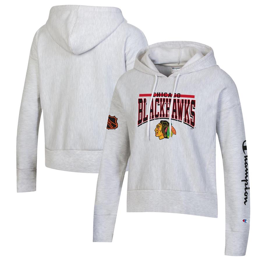 Chicago Blackhawks Champion Women's Reverse Weave Pullover Hoodie - Heathered Gray