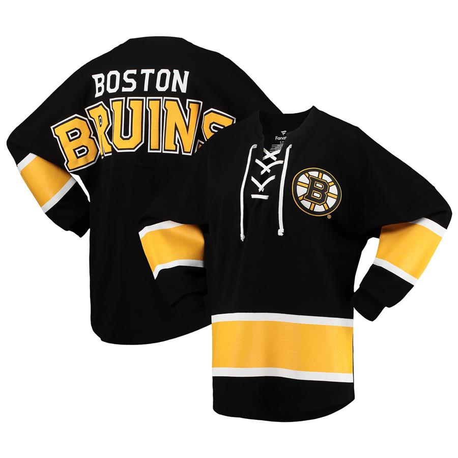 Boston Bruins Fanatics Branded Women's Lace-Up Jersey T-Shirt - Black