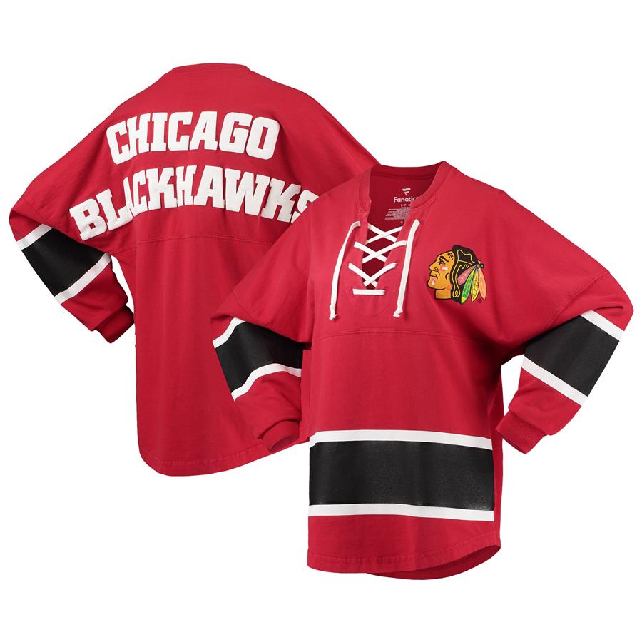 Chicago Blackhawks Fanatics Branded Women's Lace-Up Jersey T-Shirt - Red