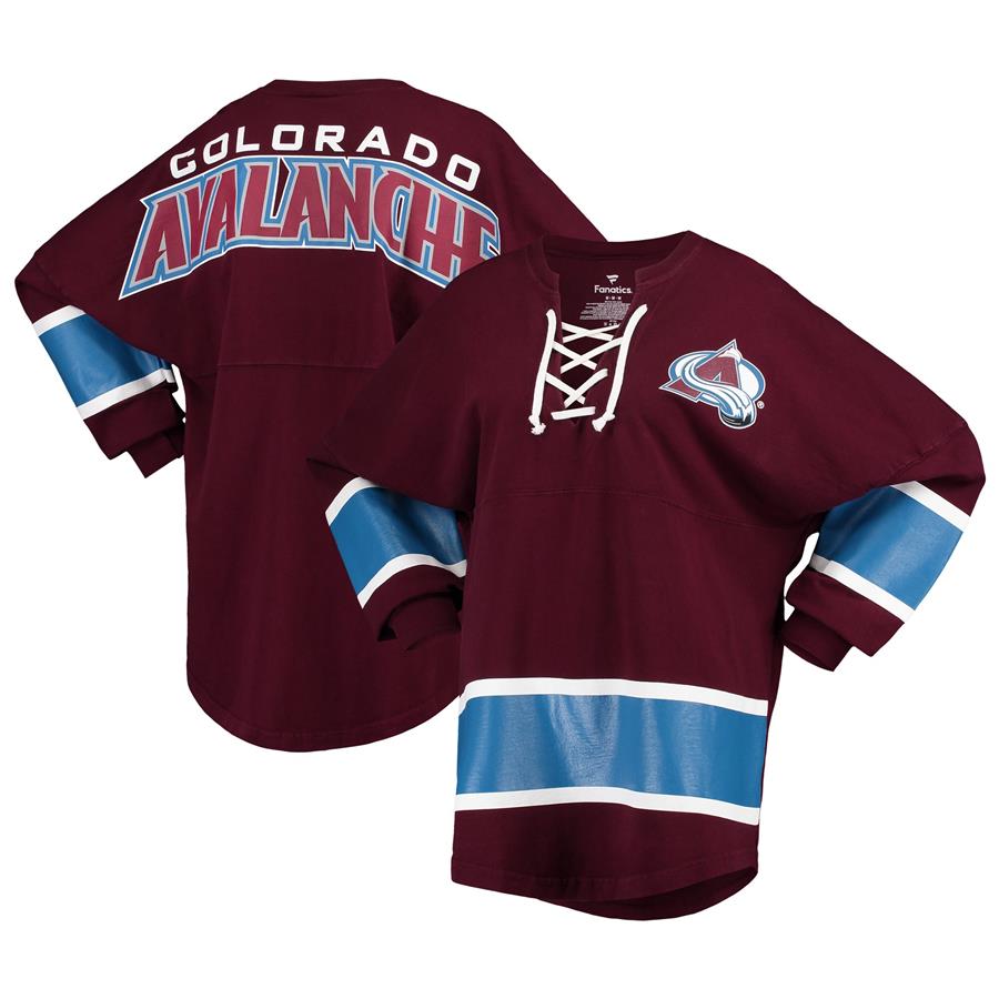 Colorado Avalanche Fanatics Branded Women's Lace-Up Jersey T-Shirt - Burgundy