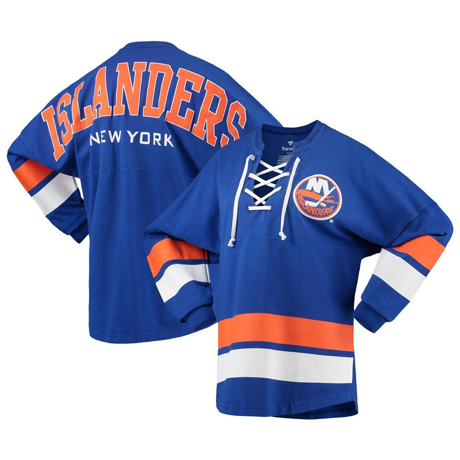 New York Islanders Fanatics Branded Women's Lace-Up Jersey T-Shirt - Royal