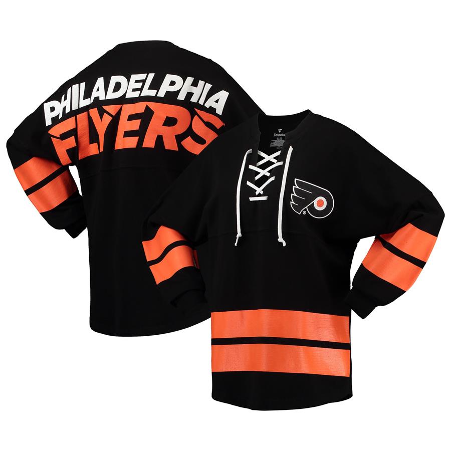 Philadelphia Flyers Fanatics Branded Women's Lace-Up Jersey T-Shirt - Black