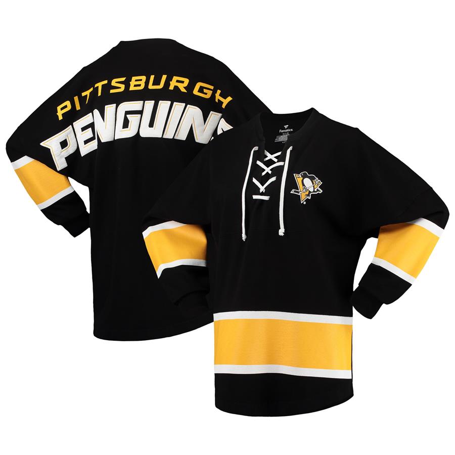 Pittsburgh Penguins Fanatics Branded Women's Lace-Up Jersey T-Shirt - Black