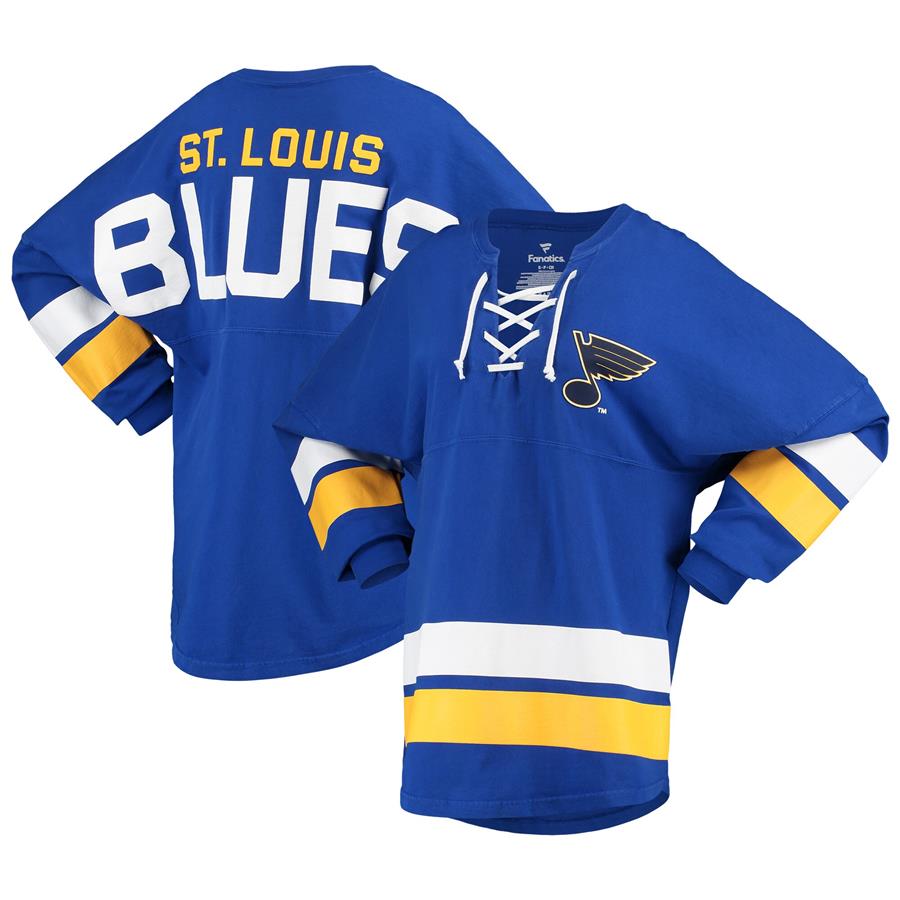 St. Louis Blues Fanatics Branded Women's Lace-Up Jersey T-Shirt - Blue