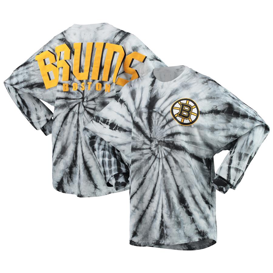 Boston Bruins Women's Spiral Tie-Dye Long Sleeve T-Shirt - Black