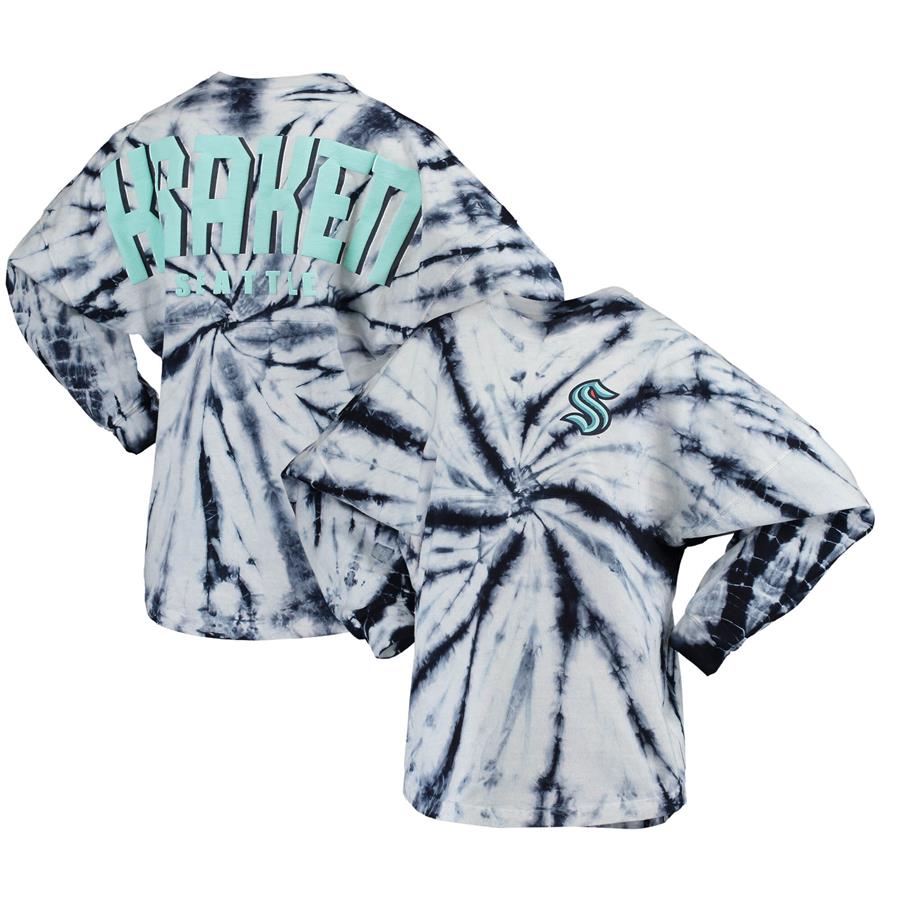 Seattle Kraken Women's Spiral Tie-Dye Long Sleeve T-Shirt - Deep Sea Blue